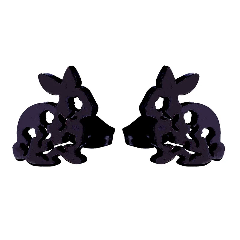 Wholesale Stainless Steel Hollow Flower And Rabbit Animal Earrings For Women With Electroplating Treatment - Image 4