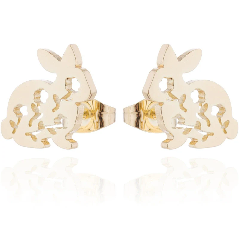 Wholesale Stainless Steel Hollow Flower And Rabbit Animal Earrings For Women With Electroplating Treatment - Image 7