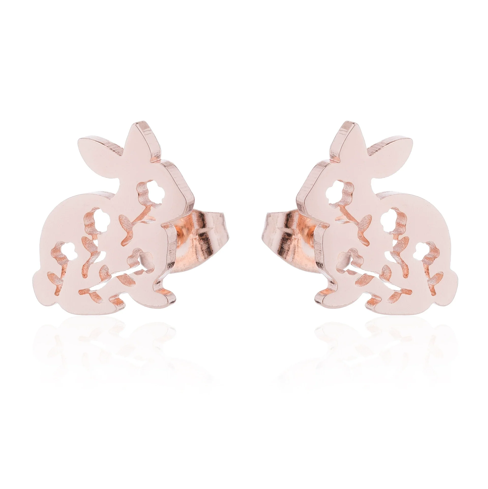 Wholesale Stainless Steel Hollow Flower And Rabbit Animal Earrings For Women With Electroplating Treatment - Image 9