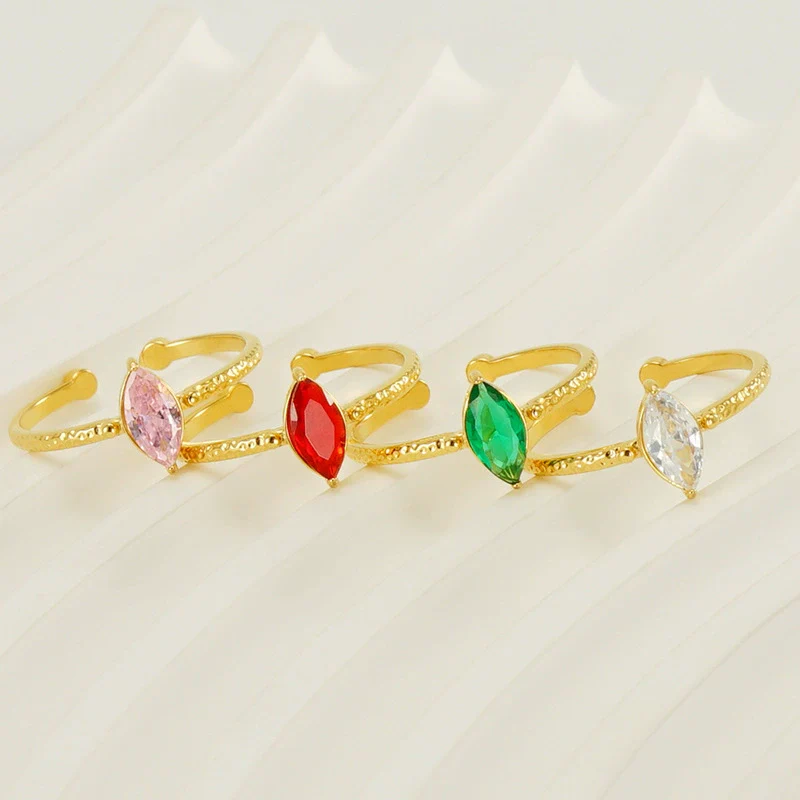 Wholesale 316L Stainless Steel Inlaid Zircon Geometric Horse Eye Ring For Women Electroplated Loose Mouth Light Luxury - Image 2