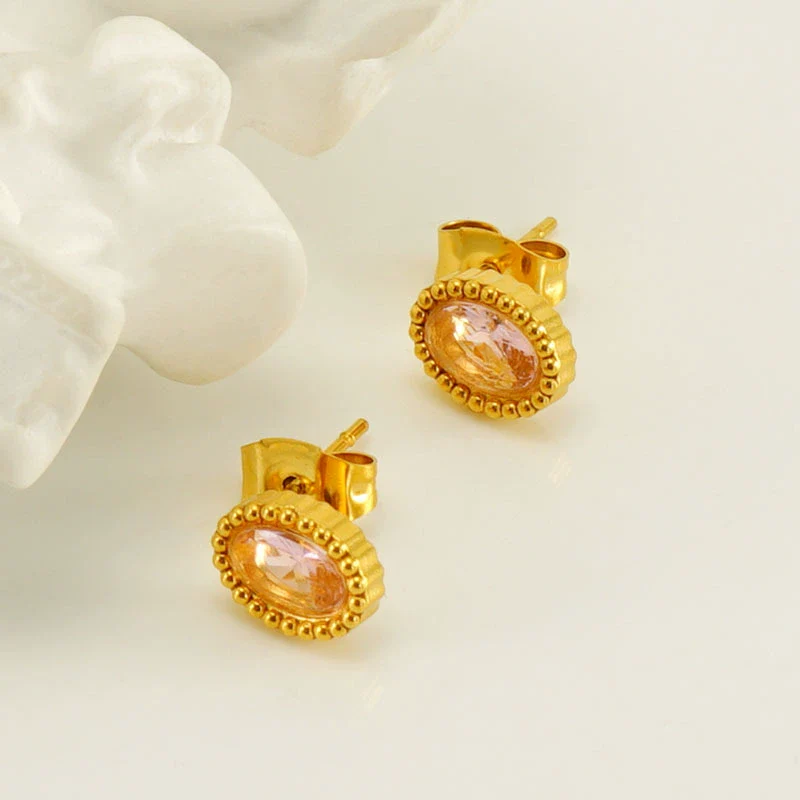 Wholesale 316L Stainless Steel Inlaid Zircon Oval Women's Geometric Electroplated Light Luxury Earrings - Image 4