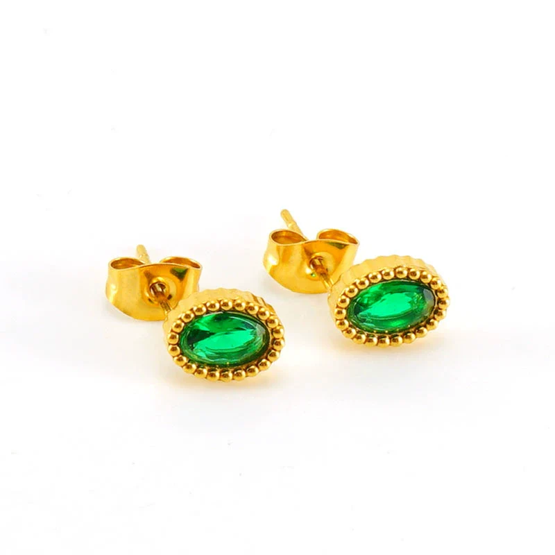 Wholesale 316L Stainless Steel Inlaid Zircon Oval Women's Geometric Electroplated Light Luxury Earrings - Image 5