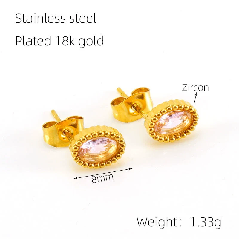 Wholesale 316L Stainless Steel Inlaid Zircon Oval Women's Geometric Electroplated Light Luxury Earrings - Image 7