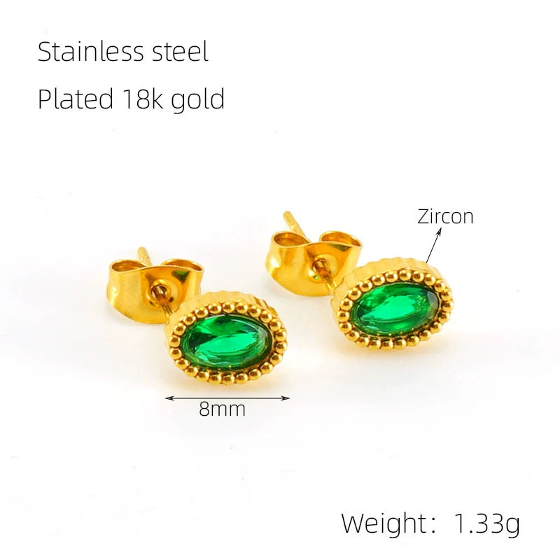 Wholesale 316L Stainless Steel Inlaid Zircon Oval Women's Geometric Electroplated Light Luxury Earrings - Image 9