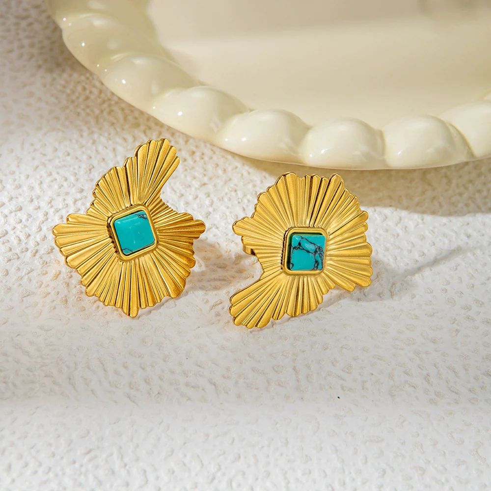 Wholesale Stainless Steel Irregular Ruffled Niche Light Luxury Plants And Flowers Style Electroplated Earrings - Image 3