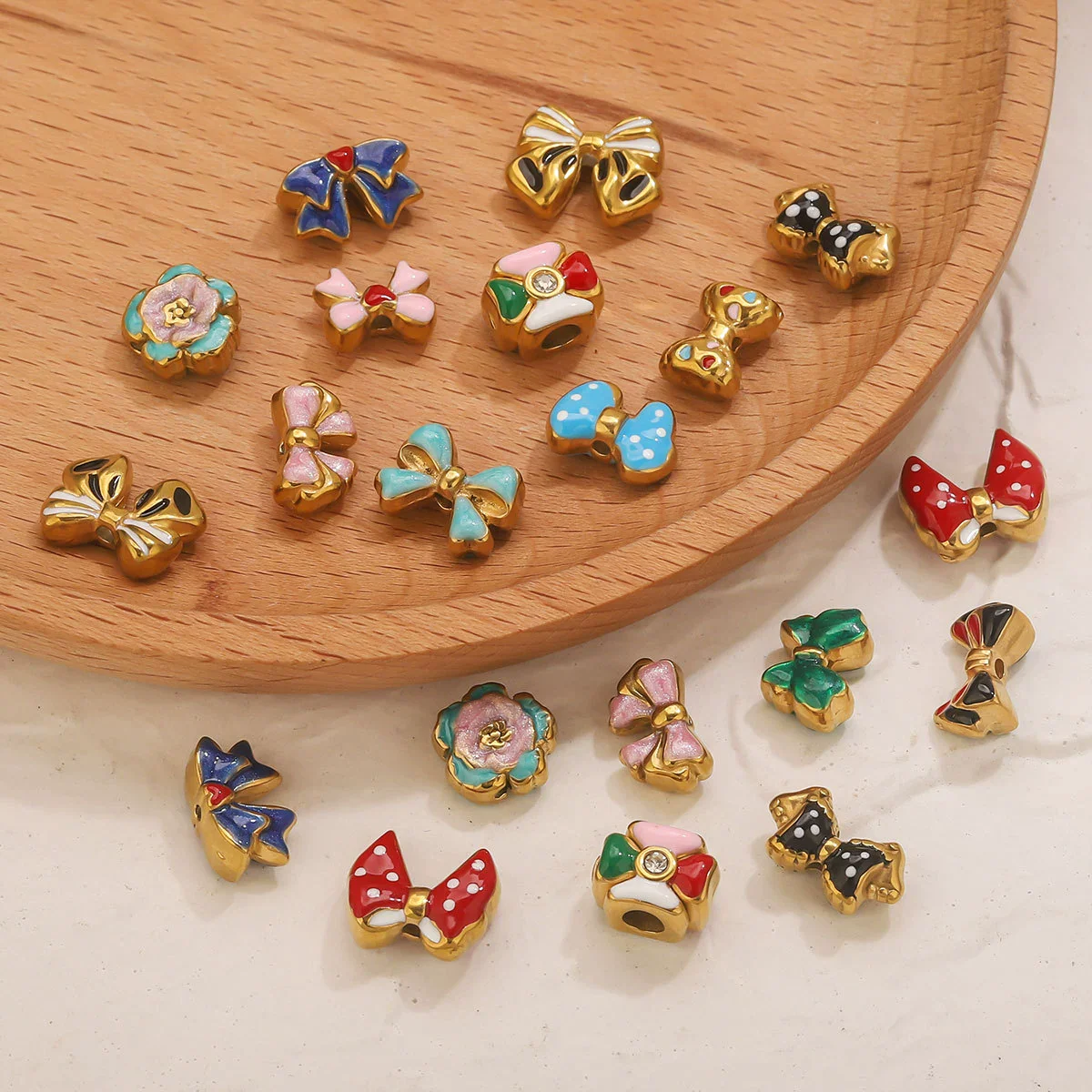 Wholesale Stainless Steel Jewelry Accessories Dripping Oil Bow Pendant For Bracelet