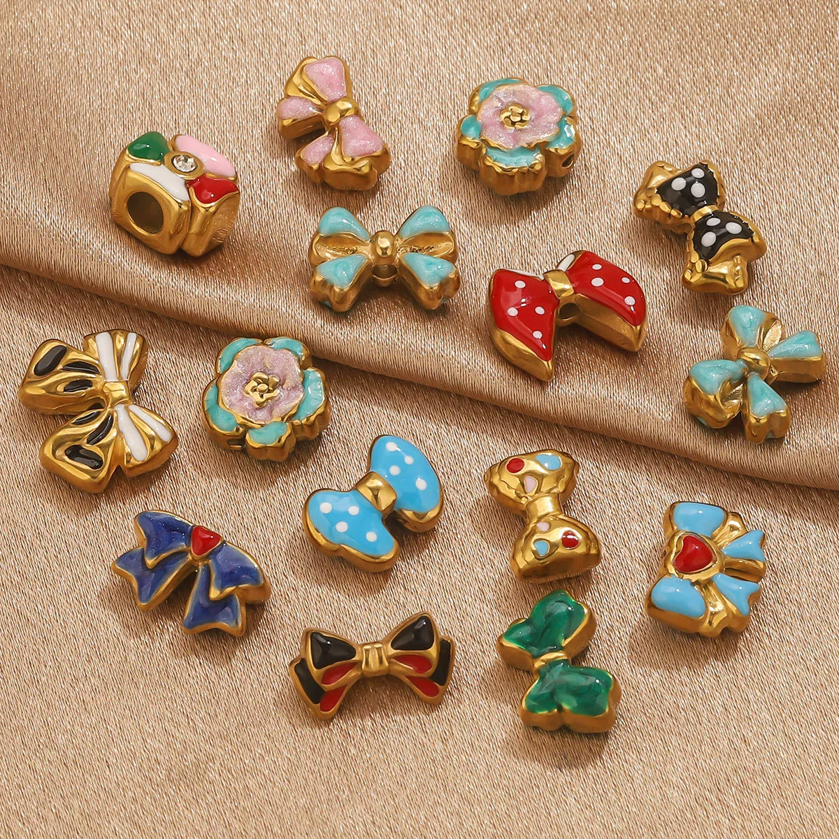 Wholesale Stainless Steel Jewelry Accessories Dripping Oil Bow Pendant For Bracelet - Image 2