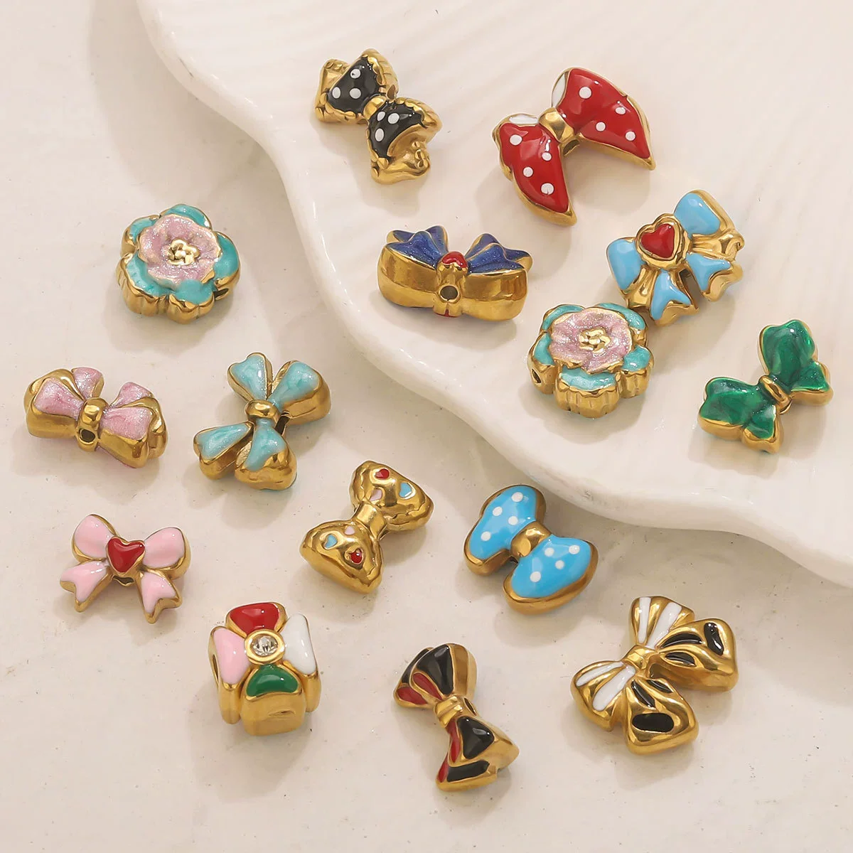 Wholesale Stainless Steel Jewelry Accessories Dripping Oil Bow Pendant For Bracelet - Image 3