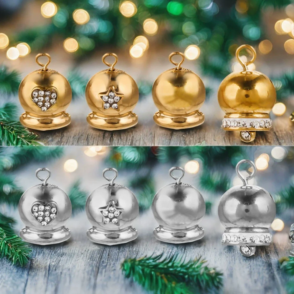 Wholesale Stainless Steel Jewelry Christmas Decoration Metal Small Bell And Peach Heart Pendant For Diy Titanium Steel Bracelet Electroplated Waterproof