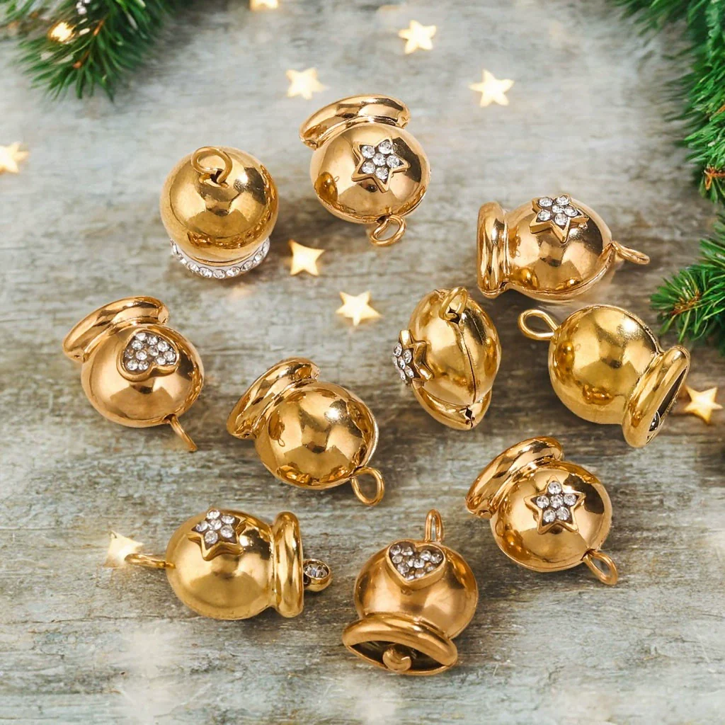 Wholesale Stainless Steel Jewelry Christmas Decoration Metal Small Bell And Peach Heart Pendant For Diy Titanium Steel Bracelet Electroplated Waterproof - Image 2