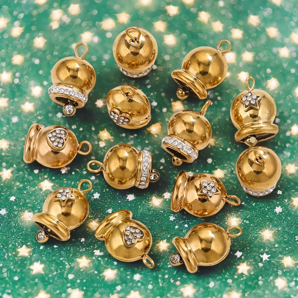 Wholesale Stainless Steel Jewelry Christmas Decoration Metal Small Bell And Peach Heart Pendant For Diy Titanium Steel Bracelet Electroplated Waterproof - Image 3