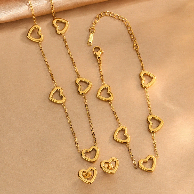 Wholesale Stainless Steel Jewelry Set With Heart Water Drop Bell Patterns 18K Gold Plated For Women