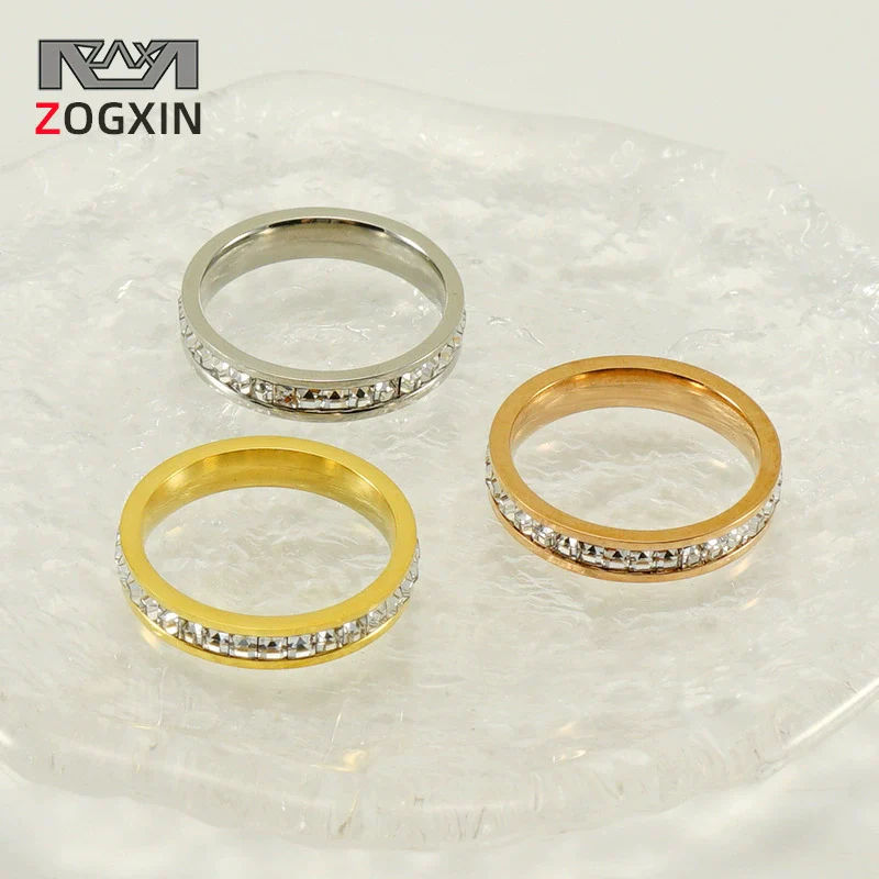 Wholesale 316L Stainless Steel Ladies Geometric Star Inlaid Zircon Electroplated Ring Jewelry
