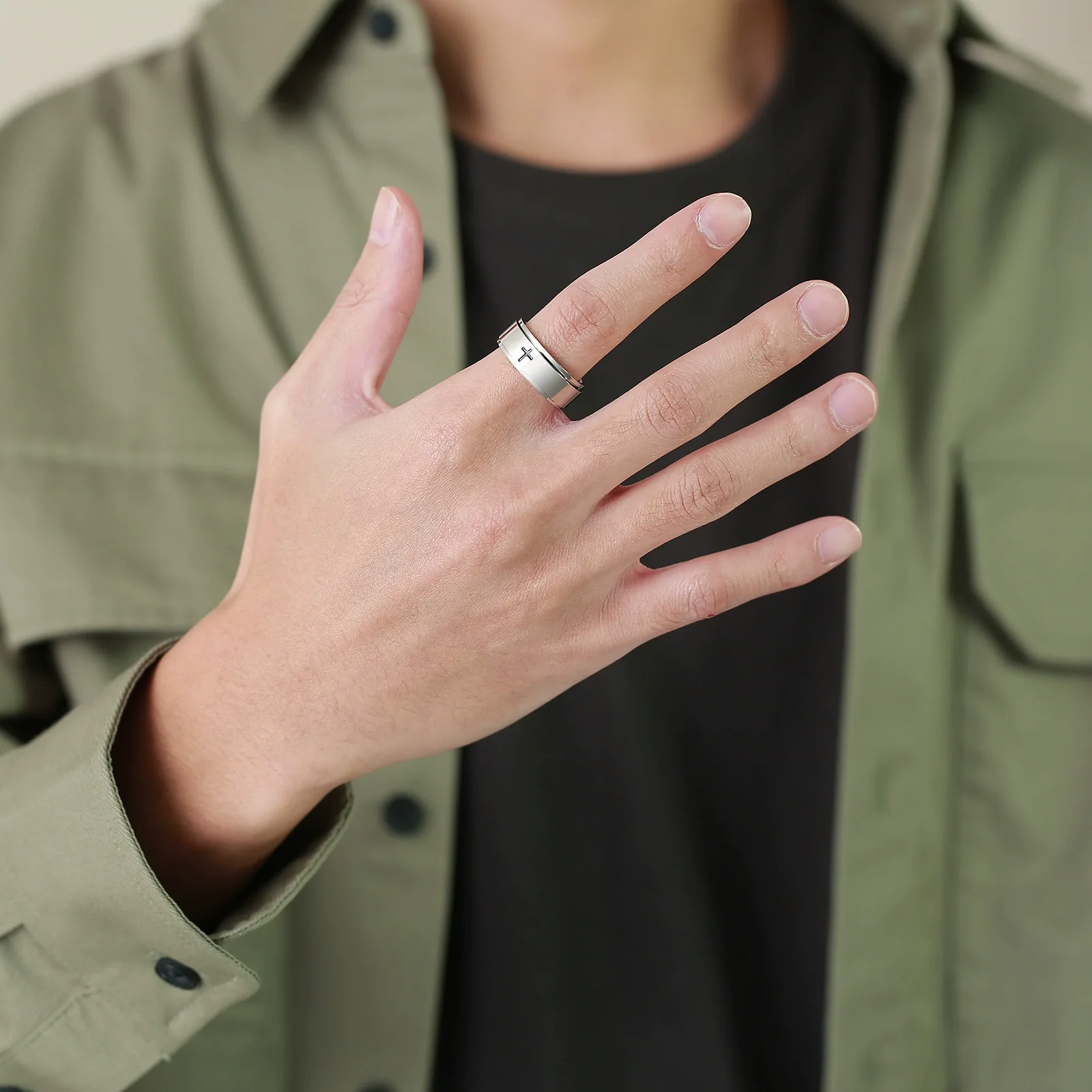 Wholesale Stainless Steel Laser Corrosion Cross Rotatable Ring For Men With Electroplating Treatment Religious Totem Style - Image 2