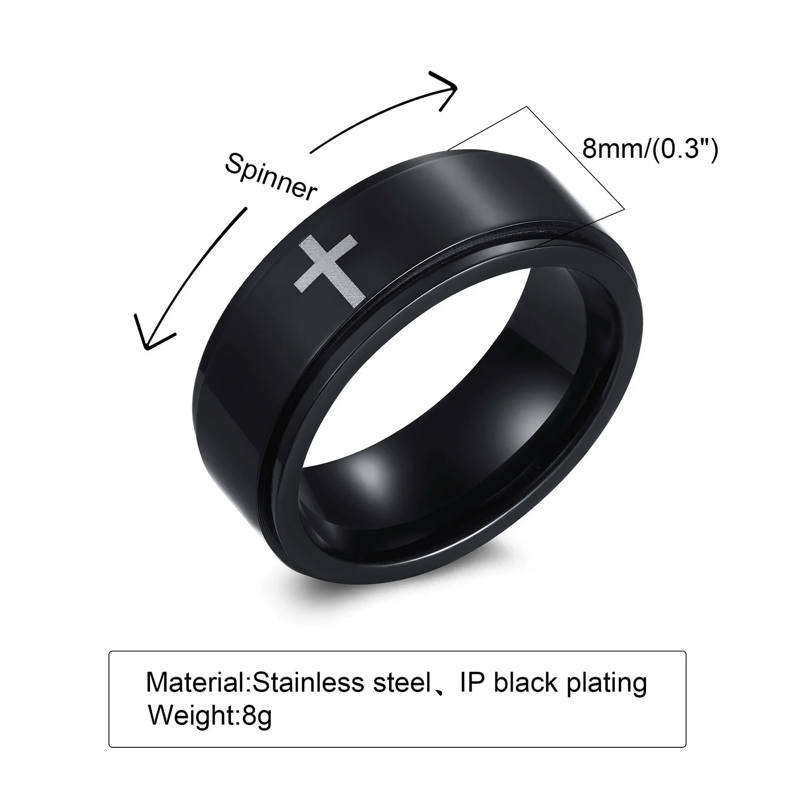 Wholesale Stainless Steel Laser Corrosion Cross Rotatable Ring For Men With Electroplating Treatment Religious Totem Style - Image 3