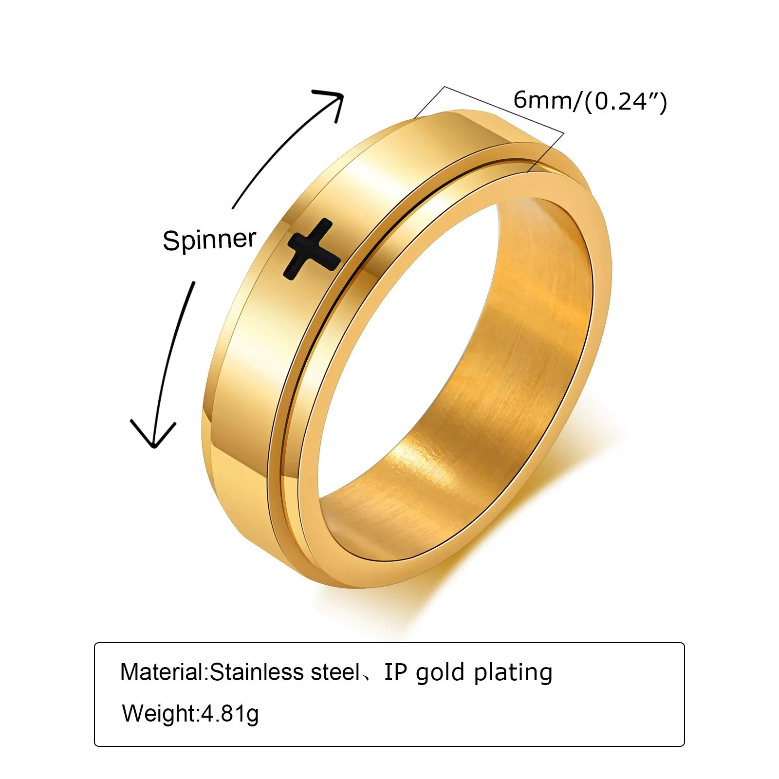 Wholesale Stainless Steel Laser Corrosion Cross Rotatable Ring For Men With Electroplating Treatment Religious Totem Style - Image 4