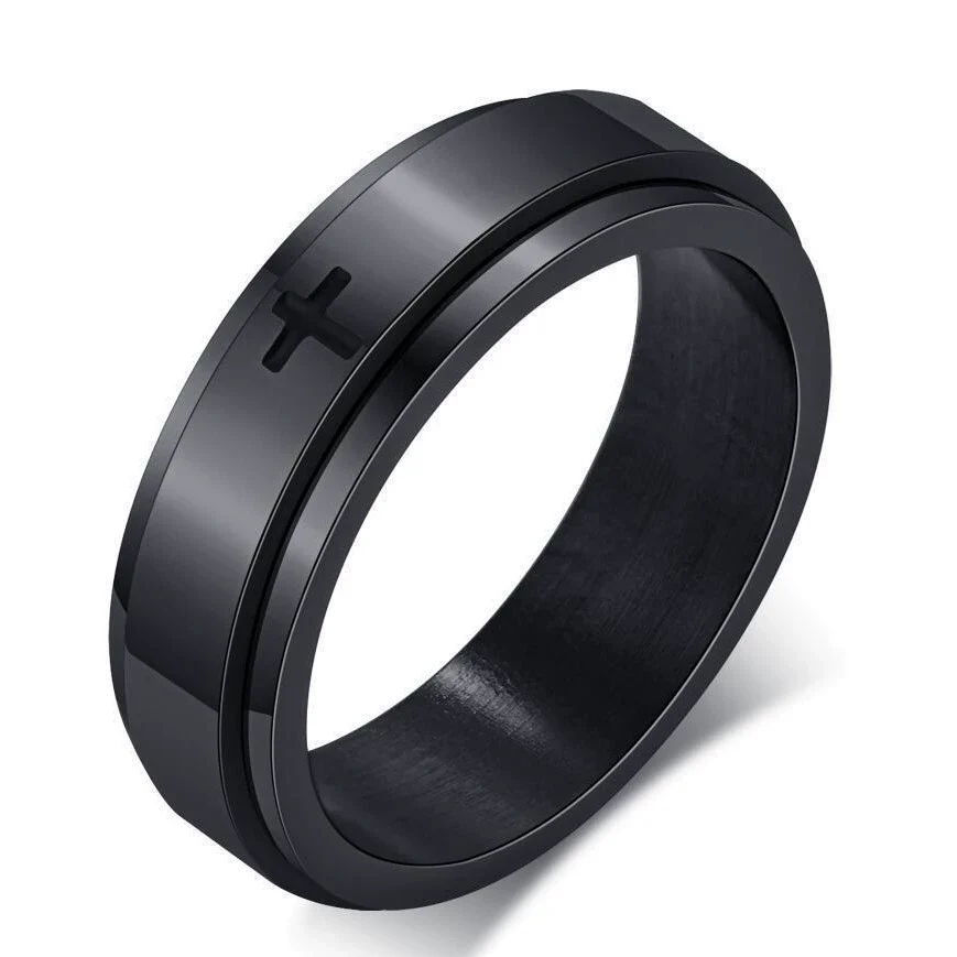 Wholesale Stainless Steel Laser Corrosion Cross Rotatable Ring For Men With Electroplating Treatment Religious Totem Style - Image 5