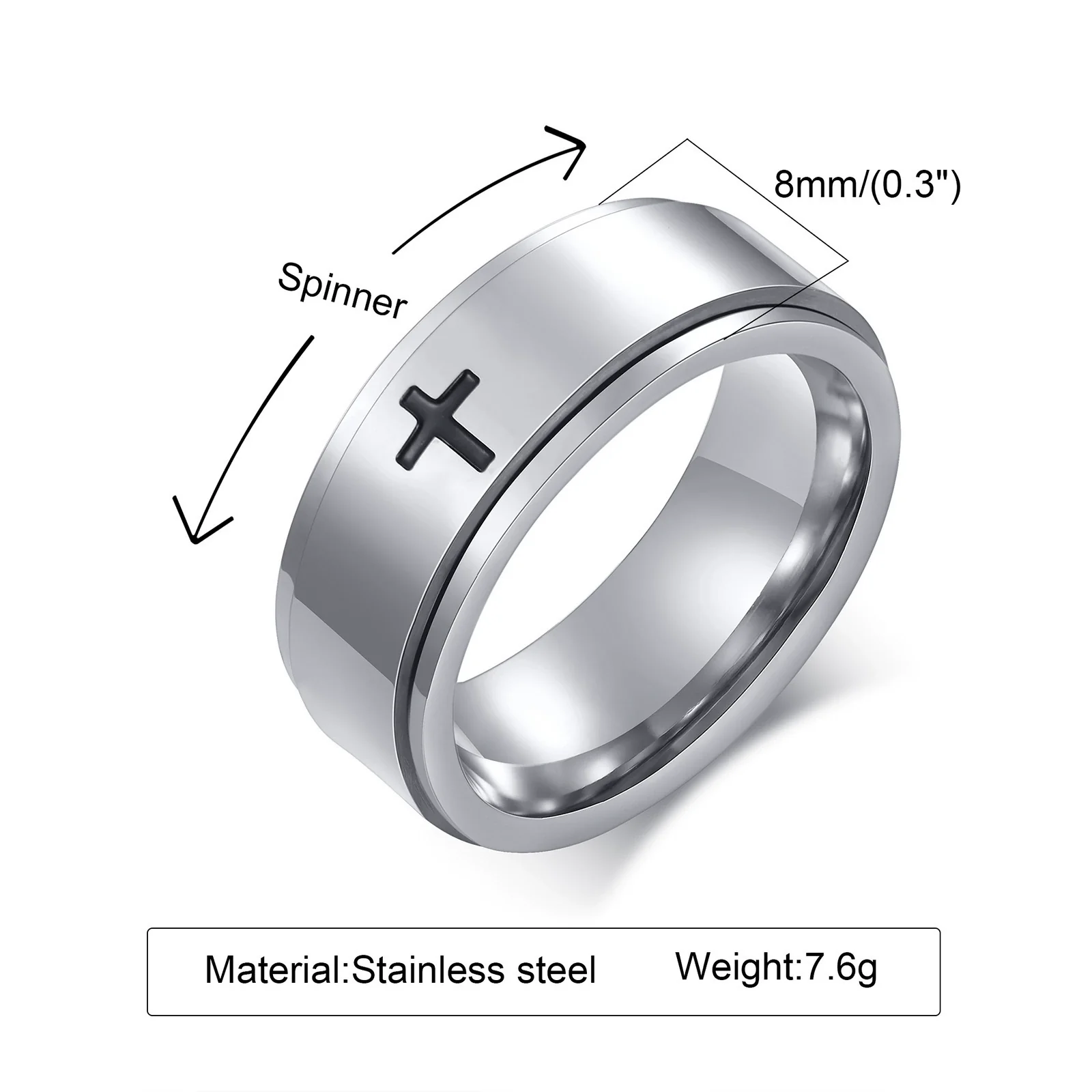 Wholesale Stainless Steel Laser Corrosion Cross Rotatable Ring For Men With Electroplating Treatment Religious Totem Style - Image 7
