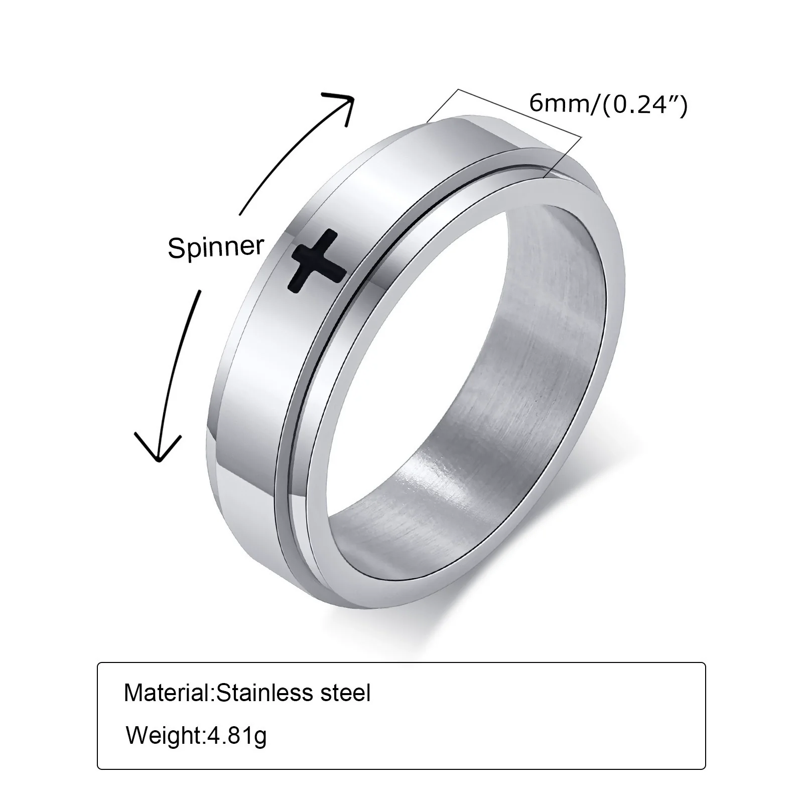 Wholesale Stainless Steel Laser Corrosion Cross Rotatable Ring For Men With Electroplating Treatment Religious Totem Style - Image 9
