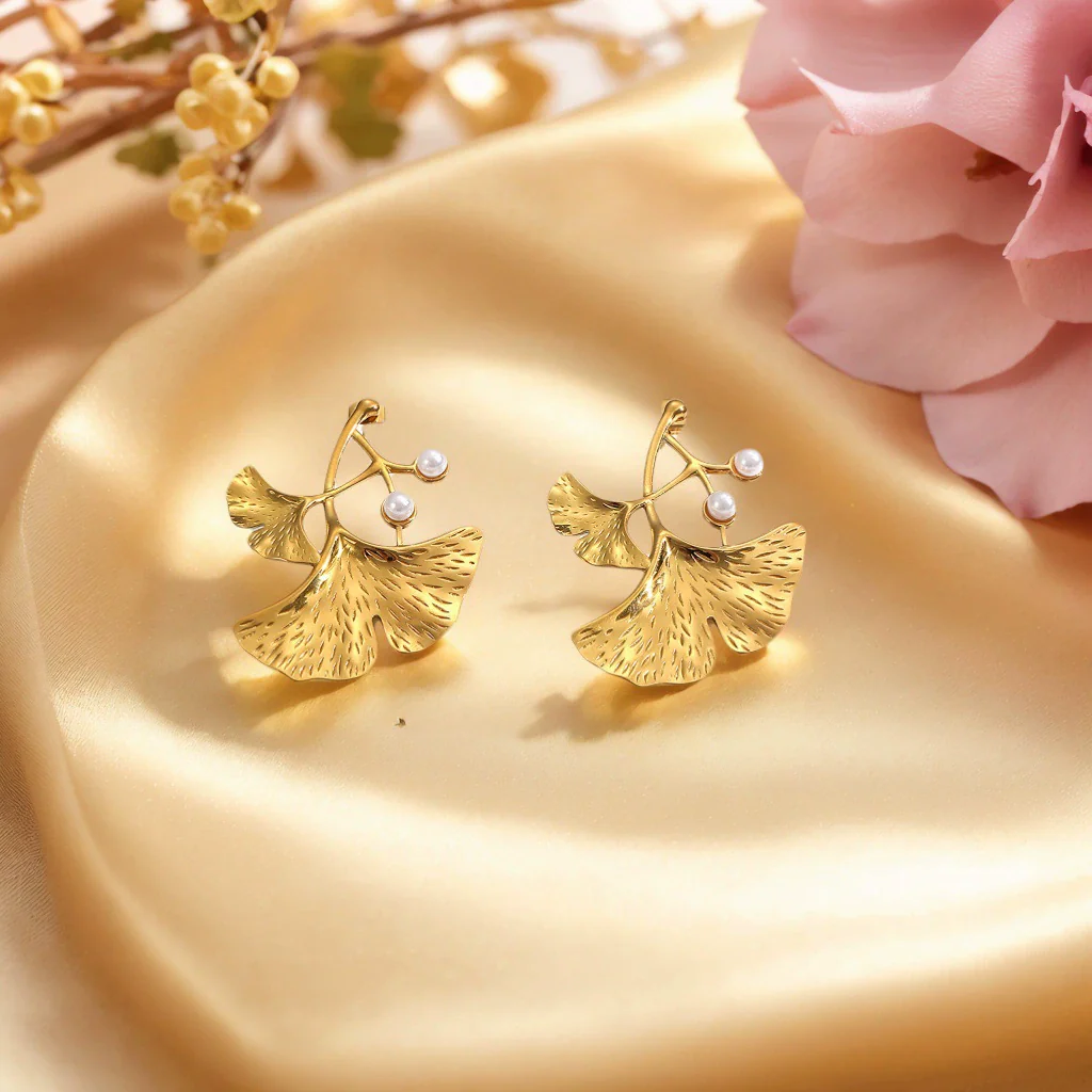 Wholesale Stainless Steel Leafshaped Women's Earrings With Pvd Furnace Vacuum Real Gold Plating - Image 4