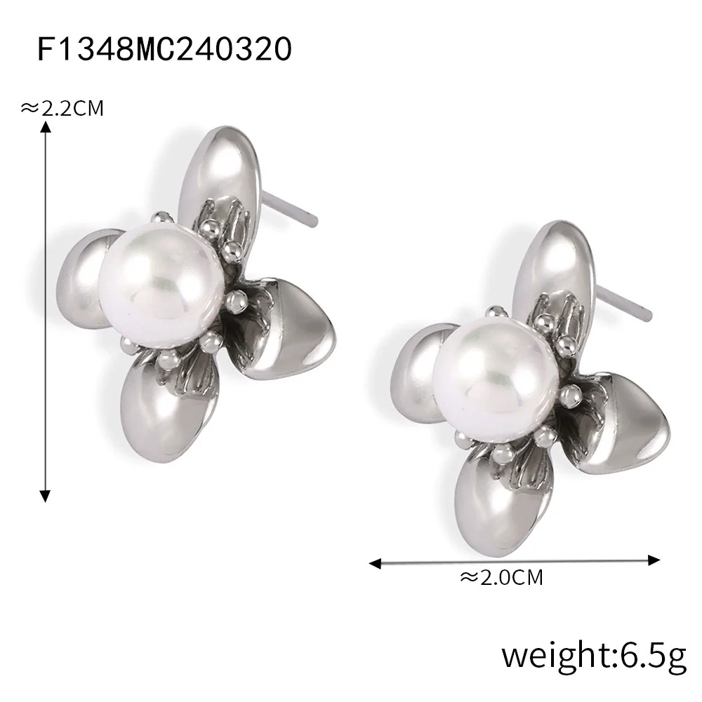 Wholesale Stainless Steel Light Luxury Geometric Petal Flower Inlaid Bead Earrings Electroplated 18K Gold For Women - Image 11