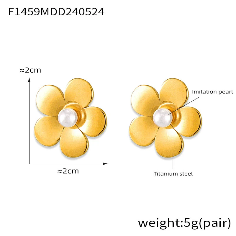 Wholesale Stainless Steel Light Luxury Geometric Petal Flower Inlaid Bead Earrings Electroplated 18K Gold For Women - Image 12