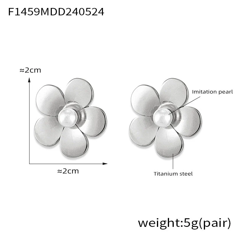 Wholesale Stainless Steel Light Luxury Geometric Petal Flower Inlaid Bead Earrings Electroplated 18K Gold For Women - Image 13