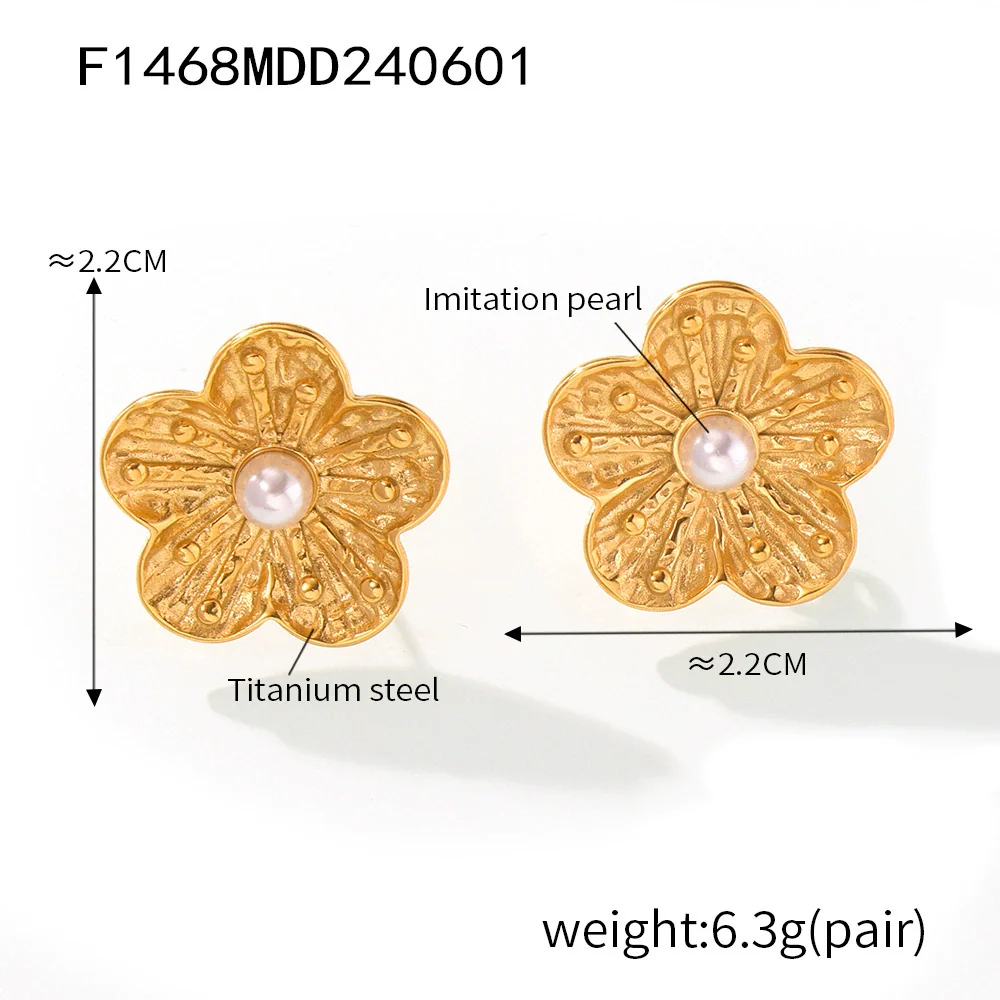 Wholesale Stainless Steel Light Luxury Geometric Petal Flower Inlaid Bead Earrings Electroplated 18K Gold For Women - Image 14