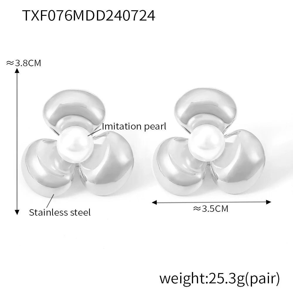 Wholesale Stainless Steel Light Luxury Geometric Petal Flower Inlaid Bead Earrings Electroplated 18K Gold For Women - Image 17