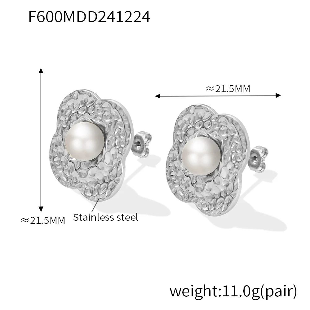 Wholesale Stainless Steel Light Luxury Geometric Petal Flower Inlaid Bead Earrings Electroplated 18K Gold For Women - Image 7