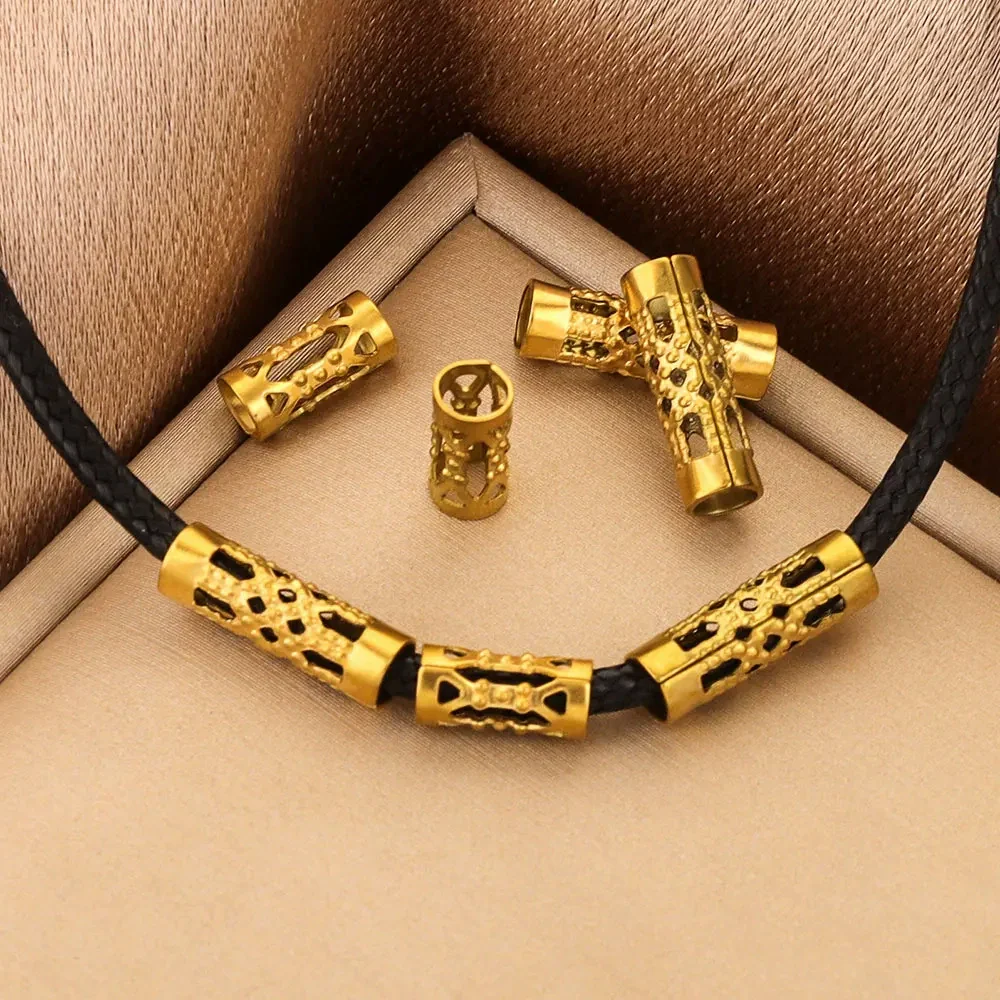 Wholesale Stainless Steel Long Tube Hollow Beaded Spacer Loose Beads For Diy Jewelry 18K Gold Vacuum Plated Electroplated Fashion Style - Image 4