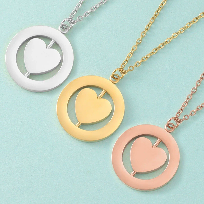 Wholesale Stainless Steel Love Rotatable Double Round Necklace Jewelry Clavicle Chain With Geometric Style