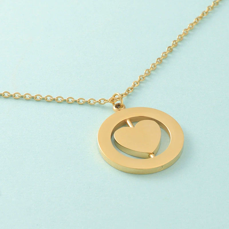 Wholesale Stainless Steel Love Rotatable Double Round Necklace Jewelry Clavicle Chain With Geometric Style - Image 3