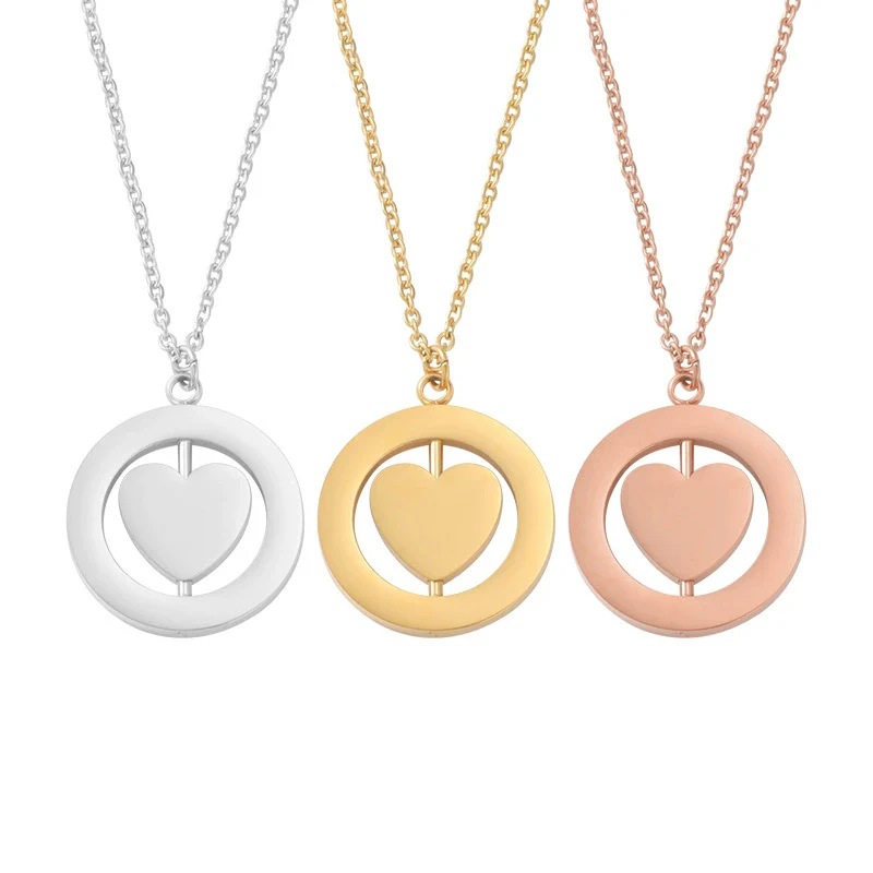 Wholesale Stainless Steel Love Rotatable Double Round Necklace Jewelry Clavicle Chain With Geometric Style - Image 5