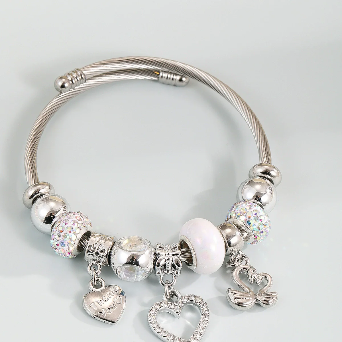 Wholesale Stainless Steel Love Swan Pendant Beaded Bracelet For Women With Diamond Design And Treatment - Image 7