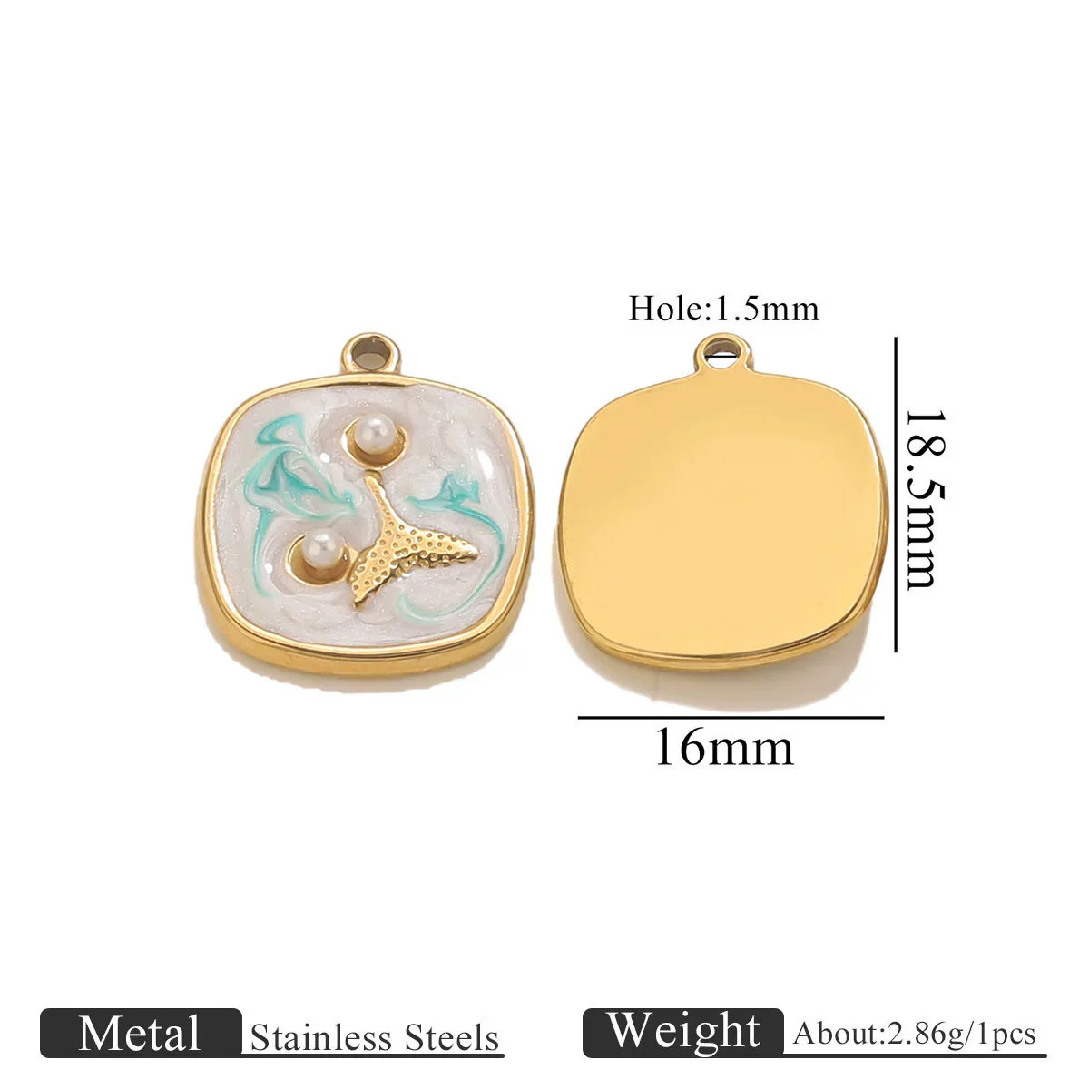 Wholesale Stainless Steel Marine Style Pendants With Shells Mermaids Turtles Square Oval Shapes Electroplated - Image 10