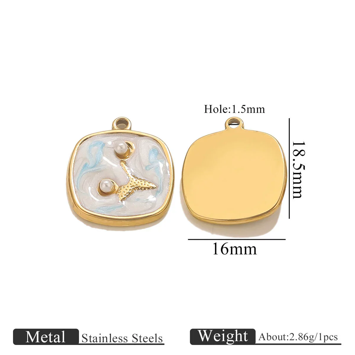 Wholesale Stainless Steel Marine Style Pendants With Shells Mermaids Turtles Square Oval Shapes Electroplated - Image 13