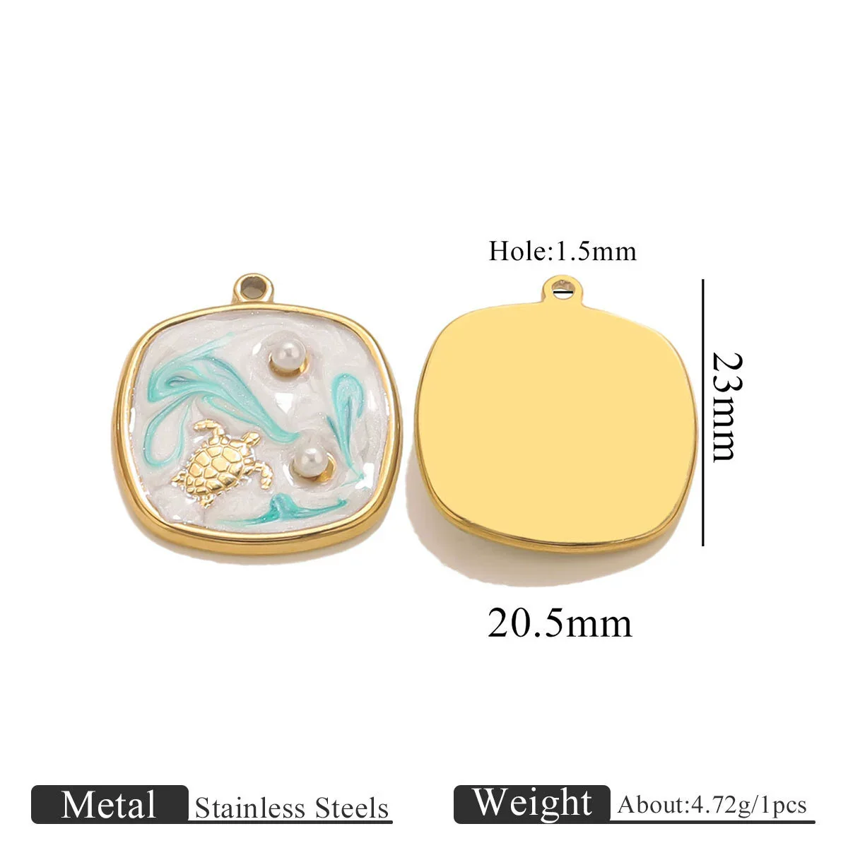 Wholesale Stainless Steel Marine Style Pendants With Shells Mermaids Turtles Square Oval Shapes Electroplated - Image 17