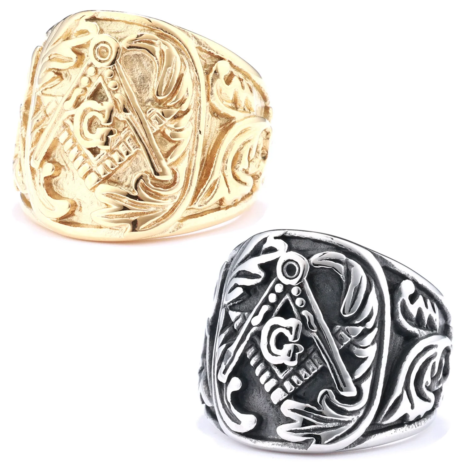 Wholesale Stainless Steel Masonic Ring With Carved Letters Numbers Text And Polish Finish For Men And Women