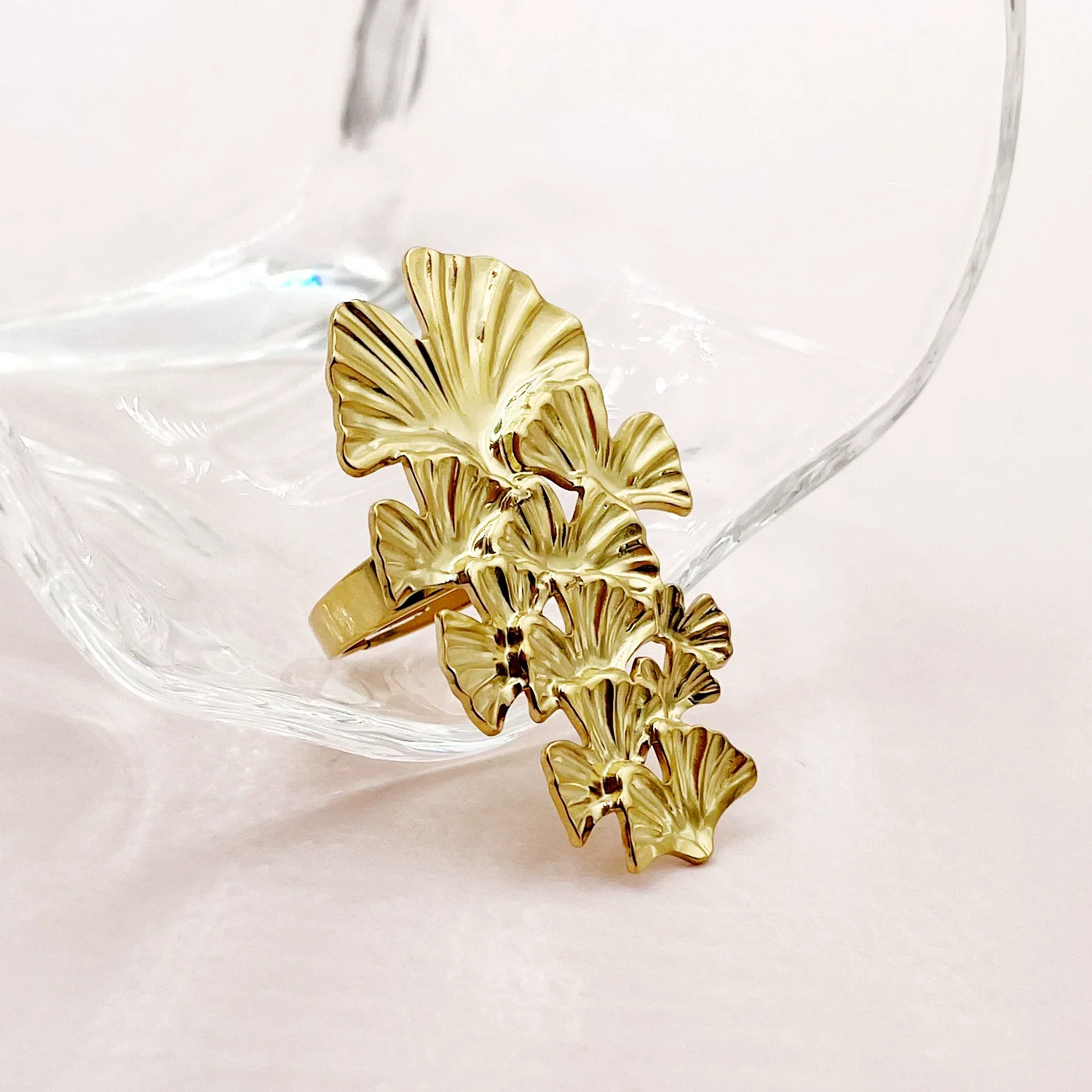 Wholesale Stainless Steel Medievalstyle Ginkgo Leaf Stacked Long Earrings Plated With Gold - Image 4