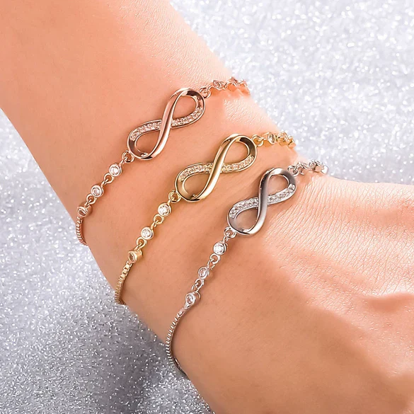 Wholesale Stainless Steel Microset Zircon Infinite 8Shaped Heart Bracelet With Letter Number And Word Patterns For Women Real Gold Plated - Image 5