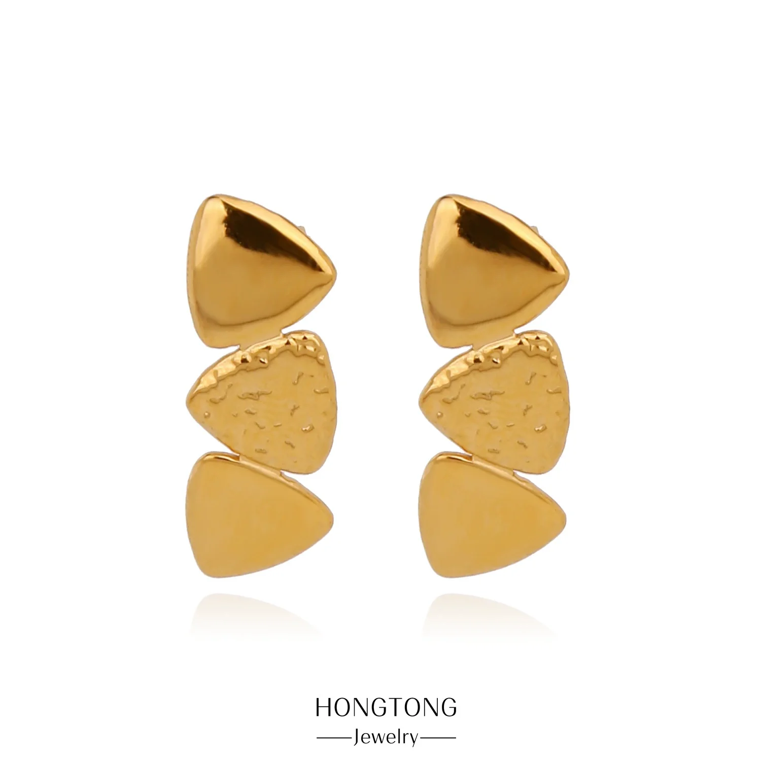 Wholesale Stainless Steel Natural Style Geometric And Leaf Patterned Electroplated Triangle Blade Lava Texture Earrings For Women