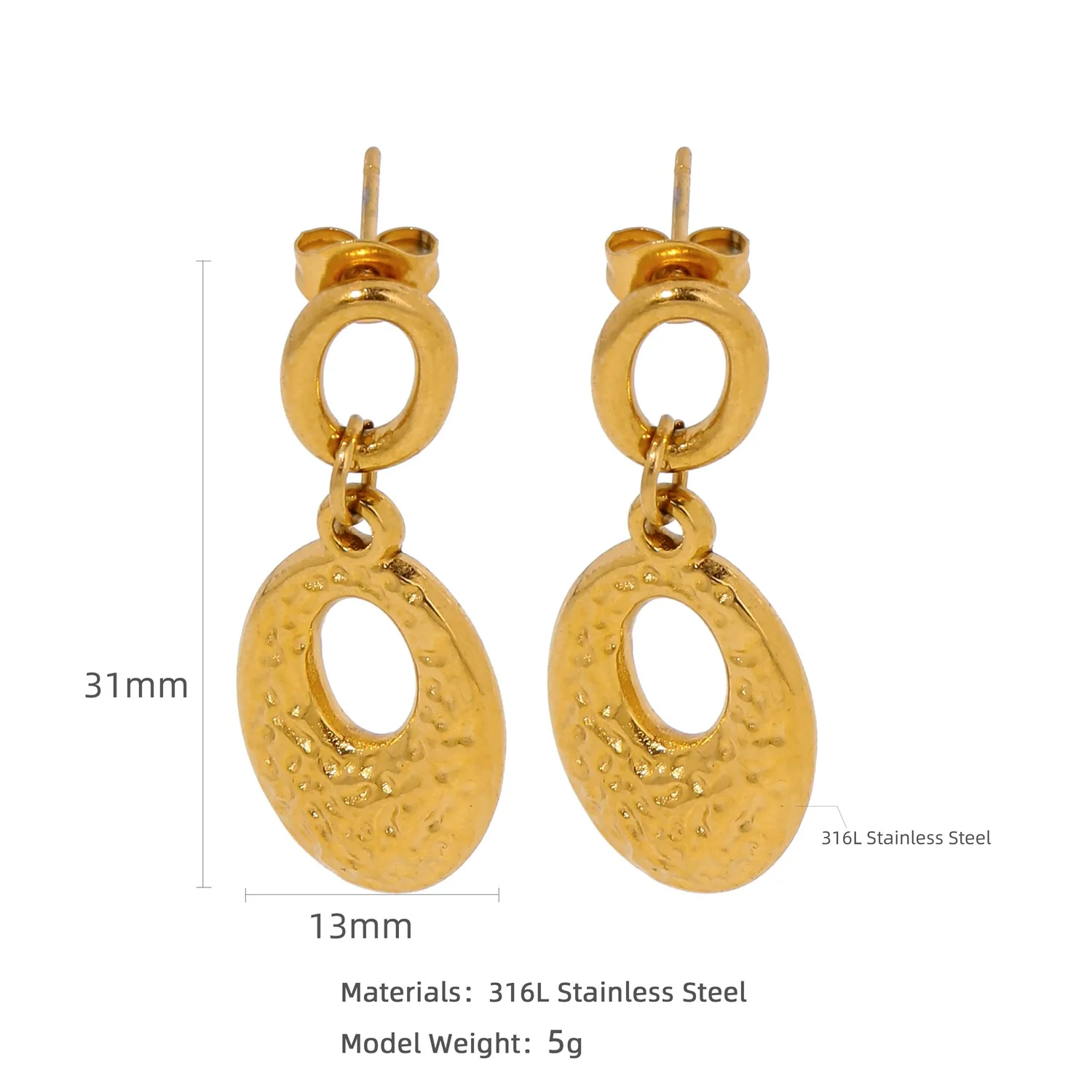 Wholesale Stainless Steel Natural Style Geometric And Leaf Patterned Electroplated Triangle Blade Lava Texture Earrings For Women - Image 18