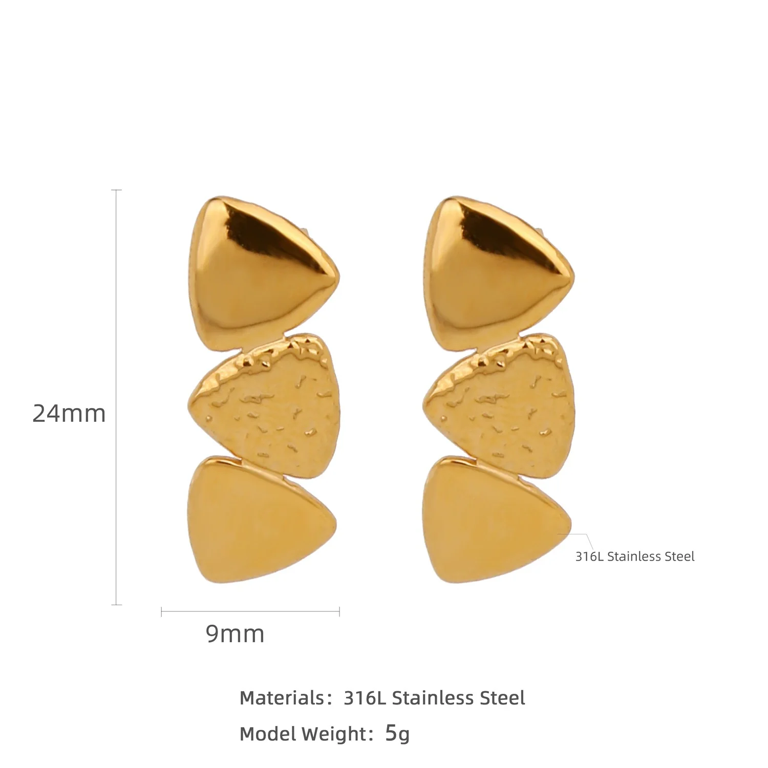 Wholesale Stainless Steel Natural Style Geometric And Leaf Patterned Electroplated Triangle Blade Lava Texture Earrings For Women - Image 4