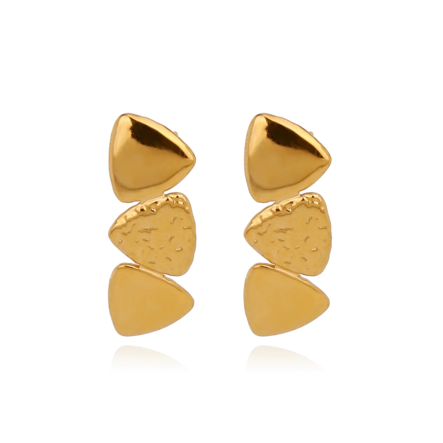 Wholesale Stainless Steel Natural Style Geometric And Leaf Patterned Electroplated Triangle Blade Lava Texture Earrings For Women - Image 5