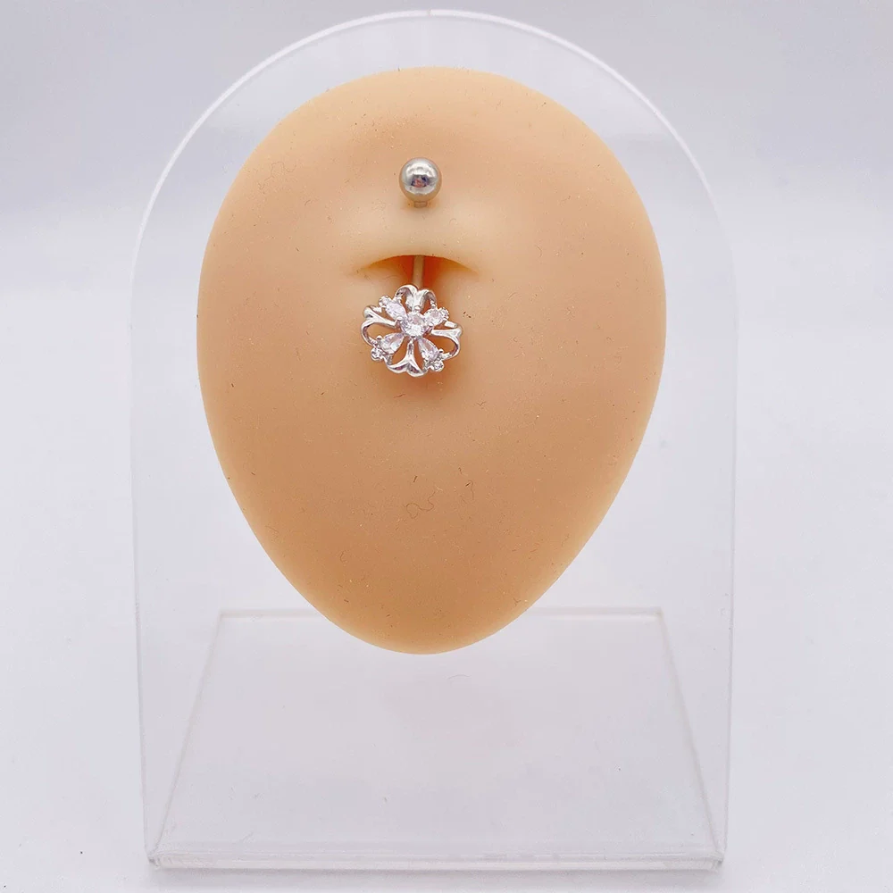 Wholesale Stainless Steel Navel Ring With Heart Butterfly Skull Leaves Star Crown Flowers Zircon Electroplated Women's Piercing Jewelry - Image 10