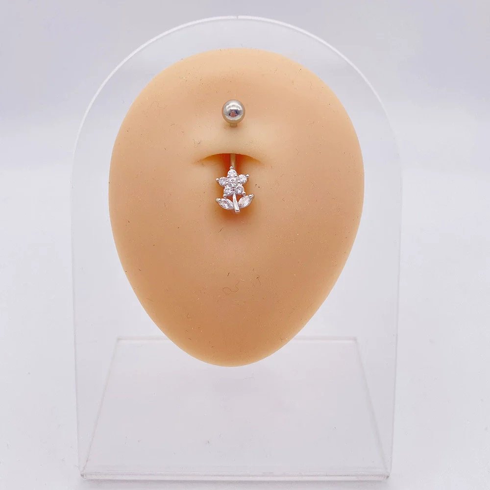 Wholesale Stainless Steel Navel Ring With Heart Butterfly Skull Leaves Star Crown Flowers Zircon Electroplated Women's Piercing Jewelry - Image 14