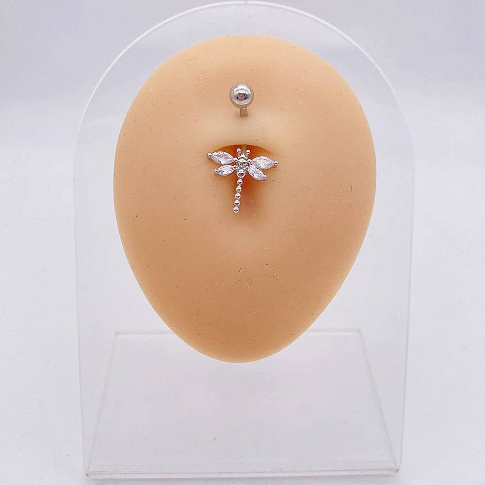 Wholesale Stainless Steel Navel Ring With Heart Butterfly Skull Leaves Star Crown Flowers Zircon Electroplated Women's Piercing Jewelry - Image 15