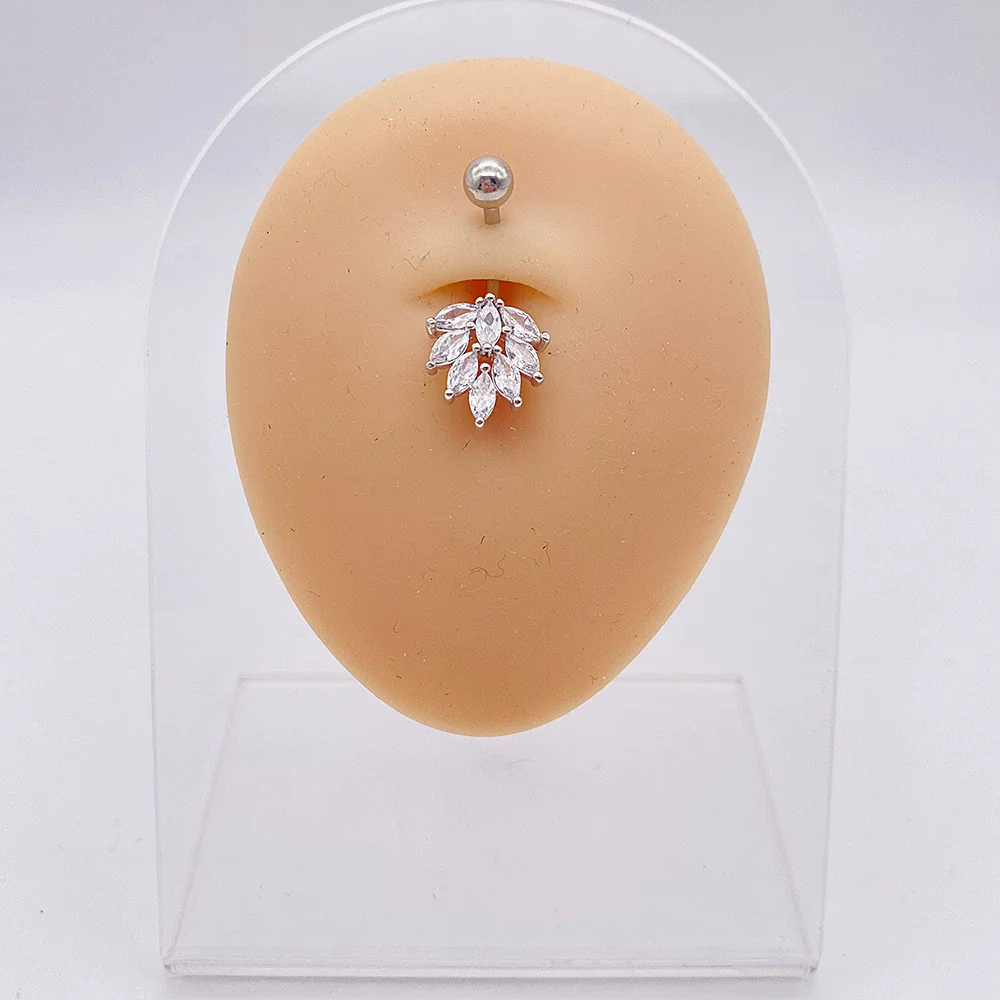 Wholesale Stainless Steel Navel Ring With Heart Butterfly Skull Leaves Star Crown Flowers Zircon Electroplated Women's Piercing Jewelry - Image 16