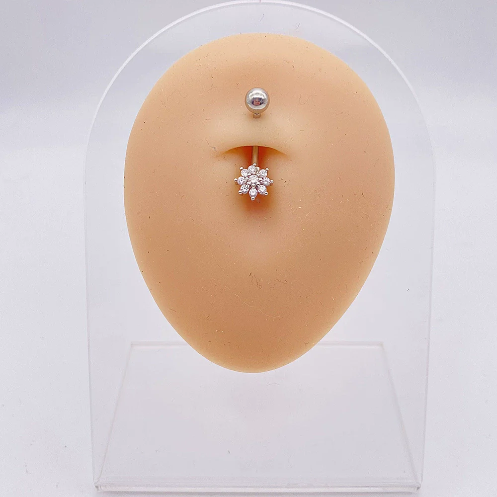 Wholesale Stainless Steel Navel Ring With Heart Butterfly Skull Leaves Star Crown Flowers Zircon Electroplated Women's Piercing Jewelry - Image 20